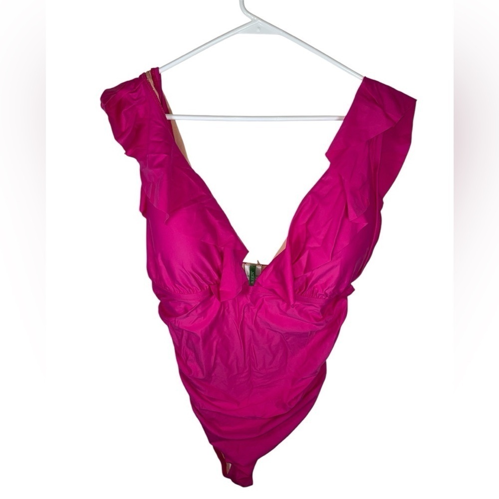 J.Crew Ruched Ruffle pink one piece swimsuit size 20